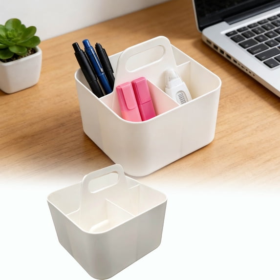 Stackable Plastic 3 Compartment Storage Caddy With Handle Desk Art Craft Stationery Organizer Bin