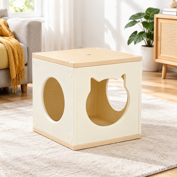 Stackable Plastic Cat House For Indoor Cats Cave With Mat 1 Cube