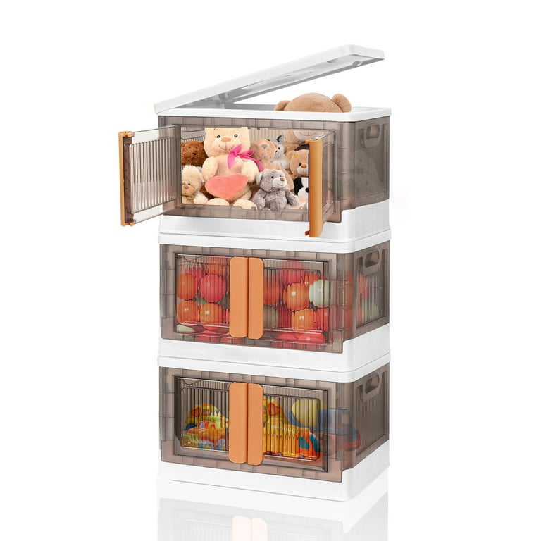 Stackable Plastic Closet Organizers and Storage Bins with Lids, 8.4Gal  Clear Storage Container for Toys, Folding Cloth Storage Bins with Wheels  for