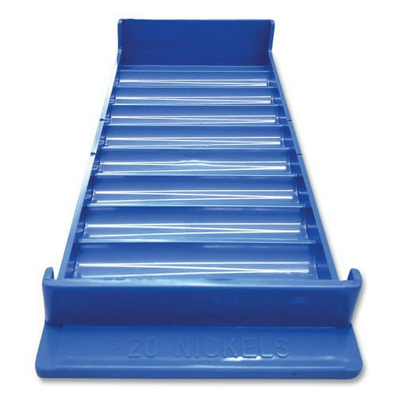 Stackable Plastic Coin Tray, 10 Compartments, Stackable, 3.75 X 10.5 X 1.5, Blue, 2/pack | Bundle of 2 Packs