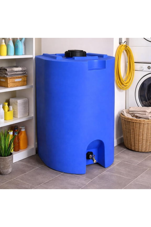 Stackable Plastic Drinking Water Storage Tank with Spigots, 55 Gallon, Blue - Portable Emergency Hydration Container for Survival or Disaster Preparedness
