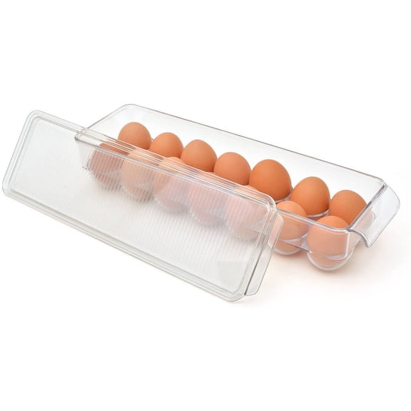 Stackable Plastic Egg Holder, BPA Free Fridge Organizer with Lid & Handles, Refrigerator Storage Container,, Clear