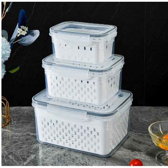 Stackable Plastic Food Storage Containers with Colander Inserts Airtight BPA-Free Refrigerator Organizers for Vegetables Fruit Berries Lettuce Produce Fresh Keepers