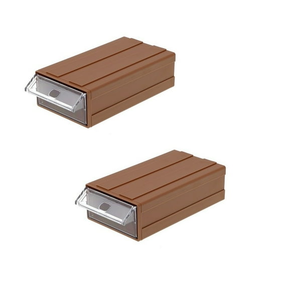 Stackable Plastic Hardware Parts Storage Box With Translucent Drawers for Screws Tools and Craft Supplies Wall Mountable or Tabletop 180X95X50Mm 2Pcs Brown