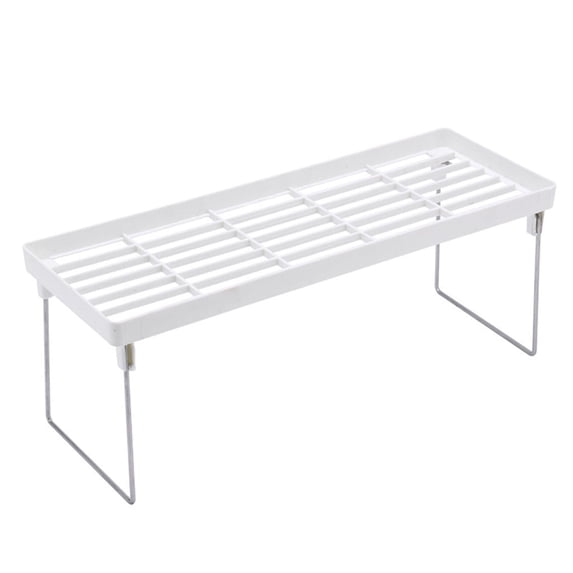 Stackable Plastic Kitchen Storage Shelf Foldable Rack - White Kitchen Cabinet Organizer And Storage Shelves Stackable Expandable Storage Racks for Counter Cabinet Pantry