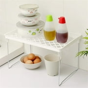 Stackable Plastic Kitchen Storage Shelf Foldable Rack - White Kitchen Cabinet Organizer and Storage Shelves Stackable Expandable Storage Racks for Counter Cabinet Pantry