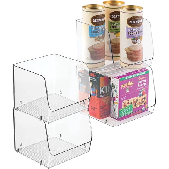 Stackable Plastic Open Front Dip Storage Bin Basket for Kitchen Pantry Organization Clear 7.75 x 7.75 x 6.25 Inches 4 Pack