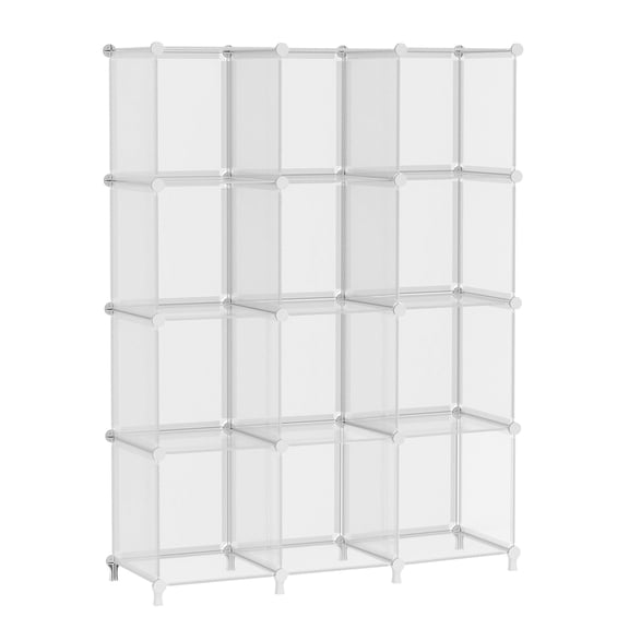 Stackable Plastic Shelving Unit Transparent Twill 12 Shelves Home Storage