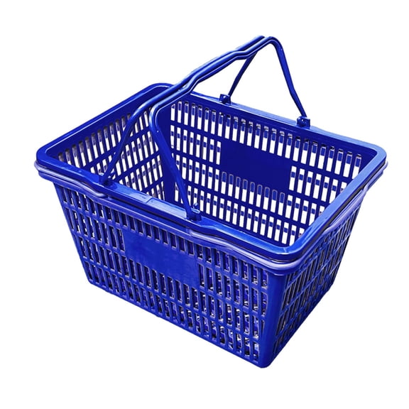 Stackable Plastic Shopping Baskets, Red and Blue, Easy-Grip Handles for Grocery, Retail, Liquor Stores, Home Use (2-pack, Blue)
