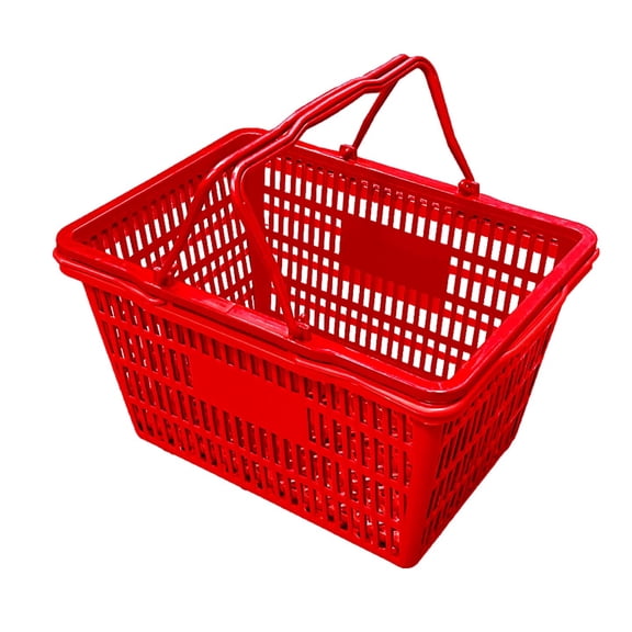Stackable Plastic Shopping Baskets, Red and Blue, Easy-Grip Handles for Grocery, Retail, Liquor Stores, Home Use (2-pack, Red)