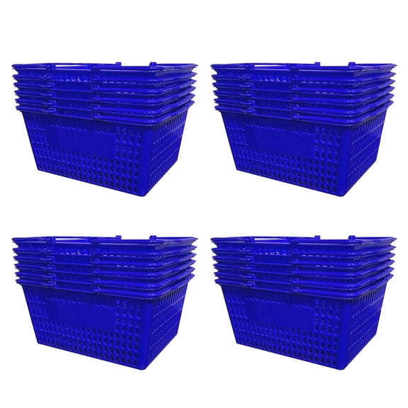 Stackable Plastic Shopping Baskets, Red and Blue, Easy-Grip Handles for Grocery, Retail, Liquor Stores, Home Use (24-Pack, Blue)