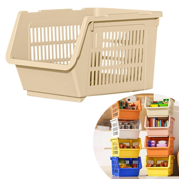 Stackable Plastic Storage Basket Closet Organizer Bin Foldable Clothes Organizer Storage Drawer Shelf Container for Living Room Bathroom Kitchen Office, 9.45x7.47x13.39"
