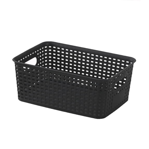 Stackable Plastic Storage Basket with Handles, Woven Organizer Bin for Home Office Organization, Toys Books Clothes Storage, Multifunctional Shelf Der Desktop Container