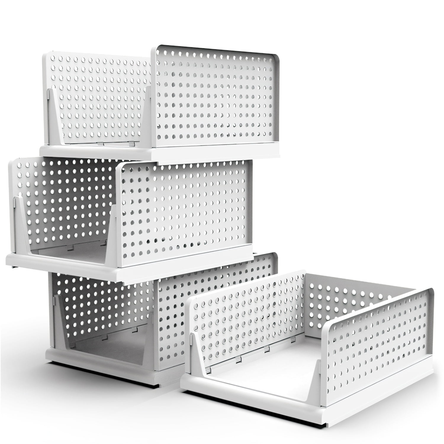 doryh large stackable plastic storage baskets bins,... Stackable Plastic Storage Basket, TeqHome 4 Packs Closet Organzier Bin ...
