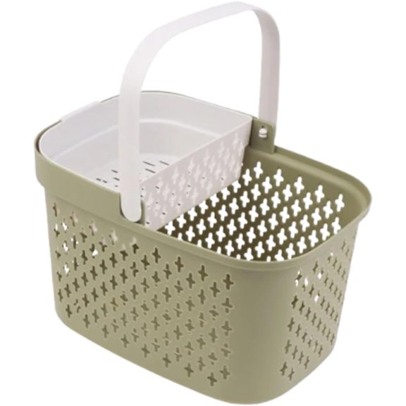 Stackable Plastic Storage Basket with Handles & Drainage, Multi-Purpose Toiletry Organizer Bin for Bathroom, Kitchen, Camp and Gym (Green)