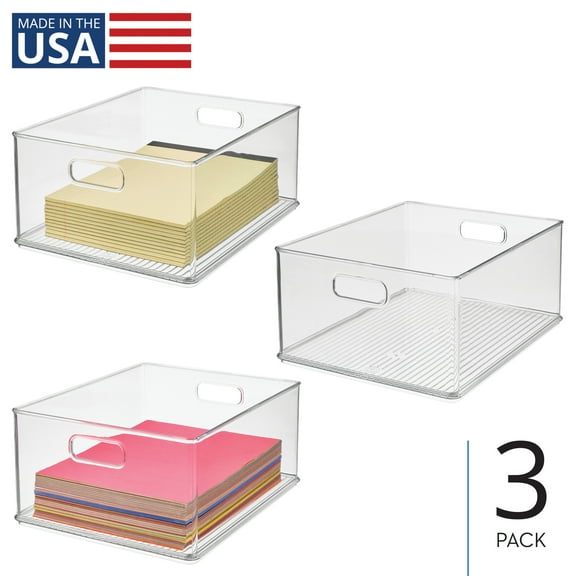 Stackable Plastic Storage Bin with Handles for Kitchen, Bathroom, or Home Office - Made in USA