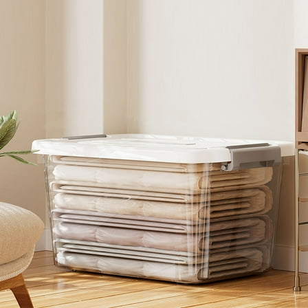 Stackable Plastic Storage Bin with Lid | Clear Storage Box | Medium Large & Extra Large Sizes | Organizer for Clothes Toys & Garage Items