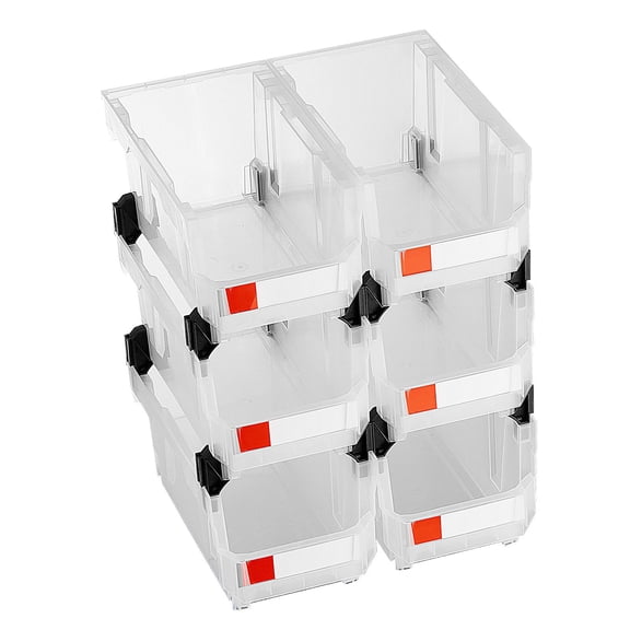 Stackable Plastic Storage Bins 6 Pack 14.8x8.5x7.1" Transparent for Closet Garage Small Parts Office Supplies