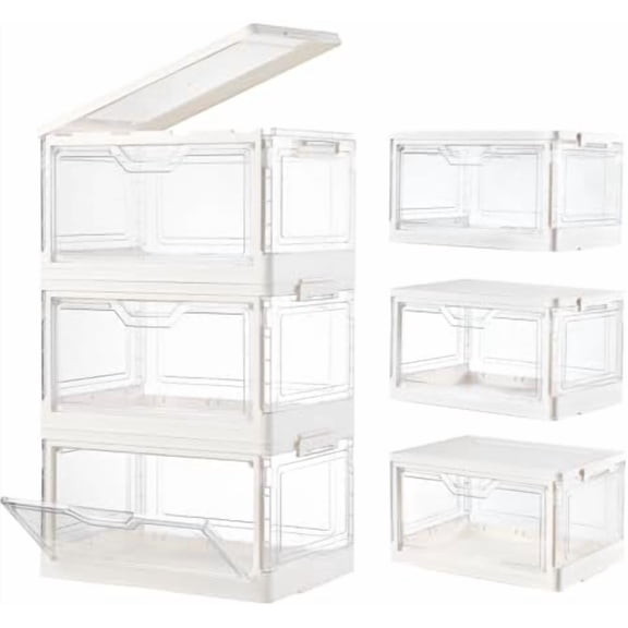Stackable Plastic Storage Bins with Lids, Foldable Closet Organizers and Storage, 3 Drawer Storage Organizer，Clear Stackable Containers for Wardrobe,Bedroom,Office,Dorm