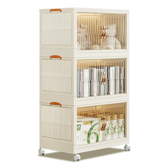 STRONG Stackable Plastic Storage Bins with Big Capacity, Indoor Essentials Place, 3 Tier with