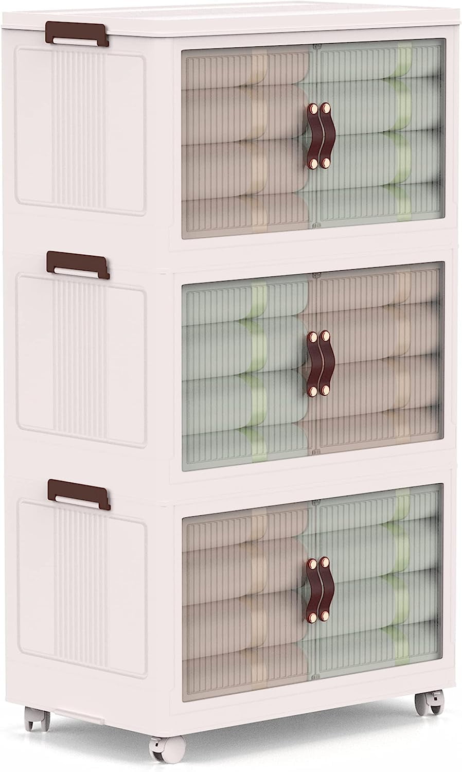 Stackable Plastic Storage Bins with Wheels Folding Storage Box with