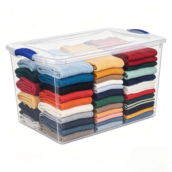 Stackable Plastic Storage Bins with Lids  Clear Containers for Clothes, Blankets, Toys, Crafts, Large Totes Organizer for Home