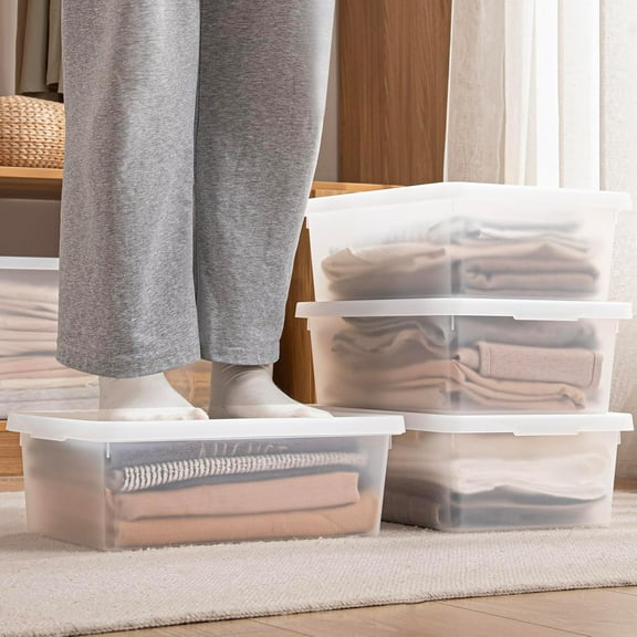 Stackable Plastic Storage Bins with Lids Container to Organize Shoes and Crafts on Closet Shelves Garage  Totes  Tubs Boxes Organizing Pack