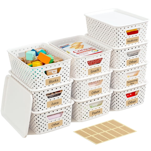 Stackable Plastic Storage Bins with Lids & Handles
