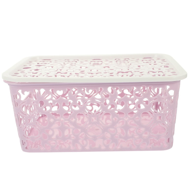 Stackable Plastic Storage Box Hollow Out Delicate Retro Pattern Storage Basket with Lid for Clothes Cosmetics Papers Toys Smal