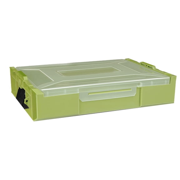 Stackable Plastic Storage Box With Snap-On Lid For Tools Hardware Parts Art Supplies Sundries Modular Organization Green Yellow Gray Orange Green