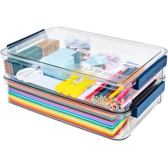 Stackable Plastic Storage Case with Secure Latches for Documents and Craft Supplies