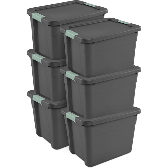 Stackable Plastic Storage Container Bins with Lids, 12 Gallon Latch Tote, Gray/Green Latching Boxes for Bedroom, Bathroom, Garage, and Office Organization