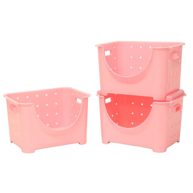 Stackable Plastic Storage Container, Pink Set of 3