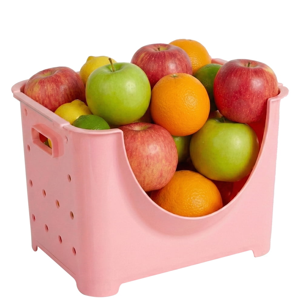 "Stackable Plastic Storage Container, Pink Stacking Bins"