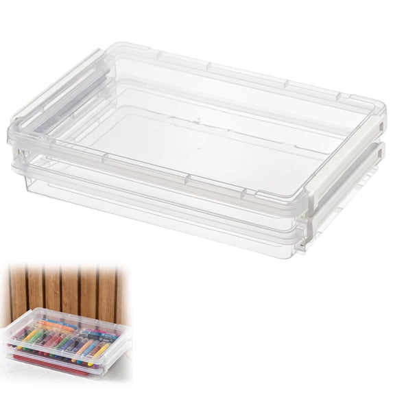 Stackable Plastic Storage Containers With Lids For Home Office School Scrapbook Organizer Airtight Bins With Handles Closet Garage Organization Documents Crafts Supplies Photos
