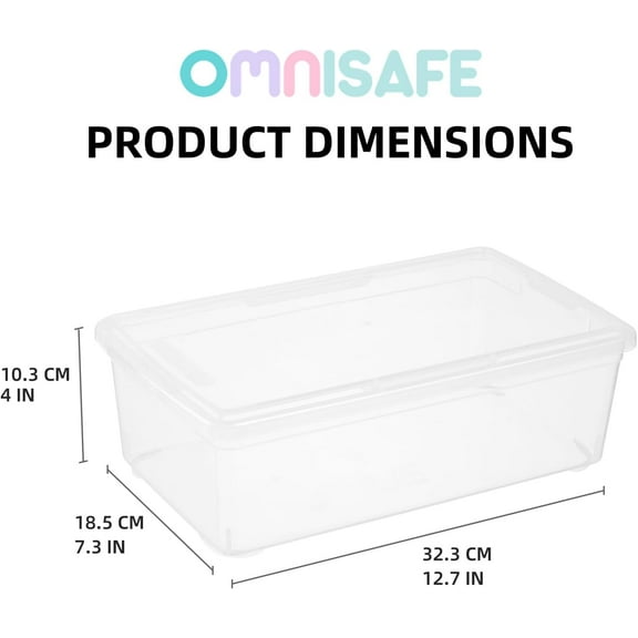 Stackable Plastic Storage Shoebox, Container with Latching Lid for Home and Office Organization