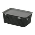 thumbnail image 1 of Stackable Plastic Woven Storage Basket with Lid, Durable Organizer for Toys, Books, and Sundries, Handle & Hollow Design for Home Office Workspace, 1 of 5