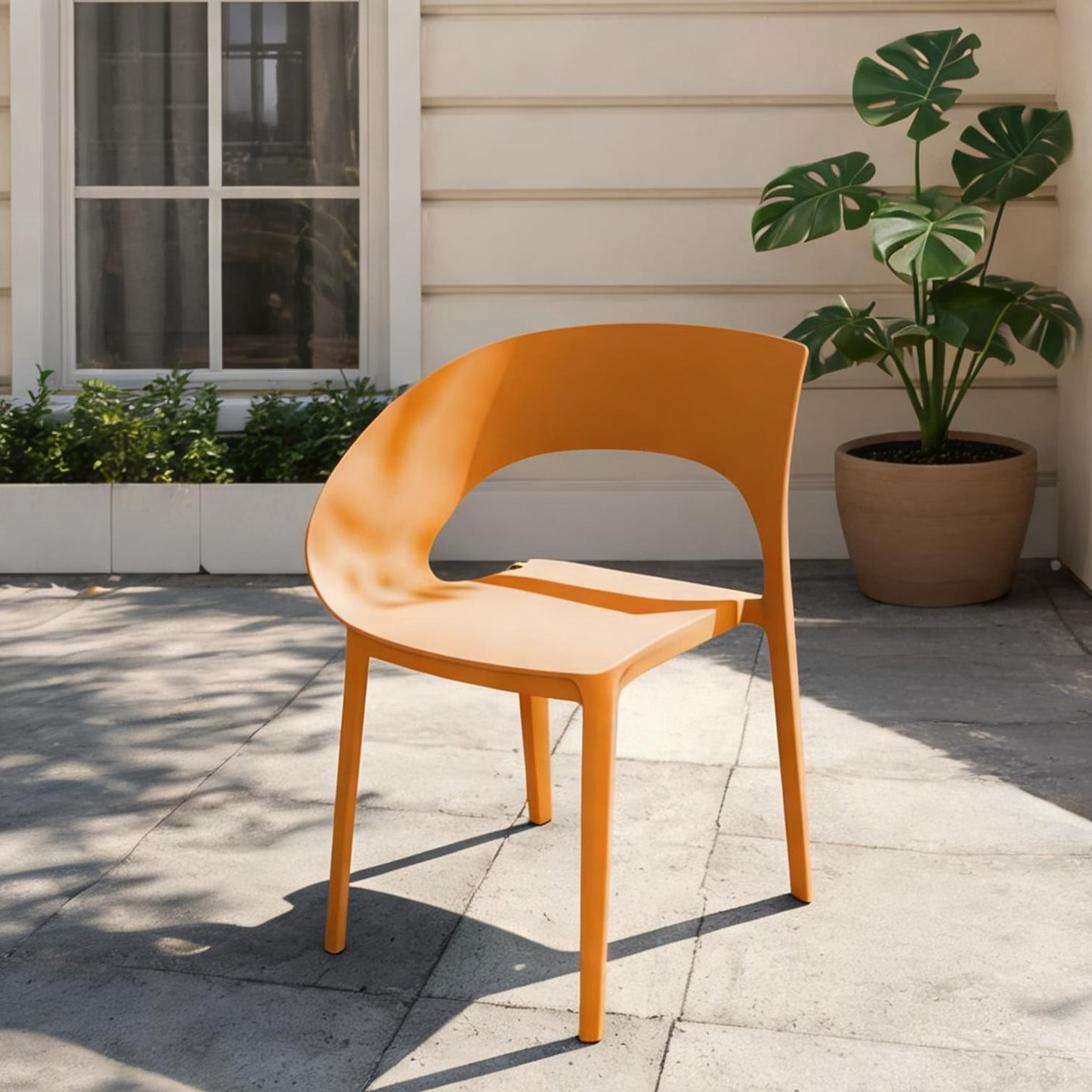 Stackable Polypropylene Dining Chair Set of 4, Orange Finish, One-Piece ...