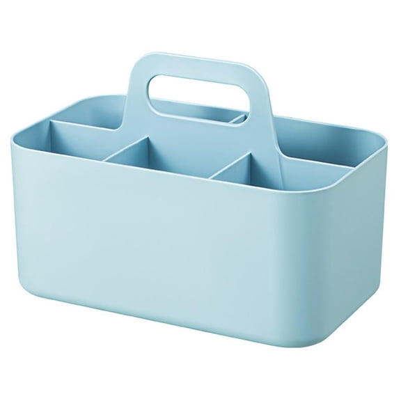 Stackable Portable Storage Box with Handle, Plastic Organiser Bin for Home, Office, Desk and Kitchen Use, Customisable Compartments with Removable Divider, Easy Clean Design(Blue)