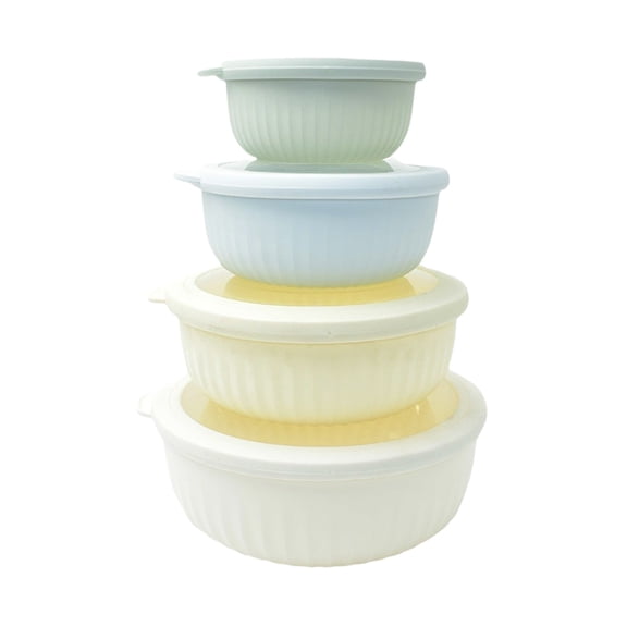 Stackable Prep Bowls With Lids Nesting Plastic Mixing Bowl Set 4 Pack Wide Deep Microwave Dishwasher Safe Container for Baking Cooking Food Mixing Serving Refrigerated Ingredient Storage,Beige