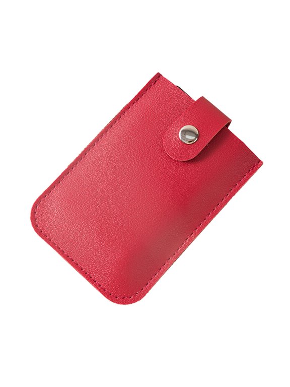 Stackable Pull-Out Credit Card Holder Multi-Card Slots PU Leather Pocket Case with Snap Buttons 4.33 inches / 11 cm Red