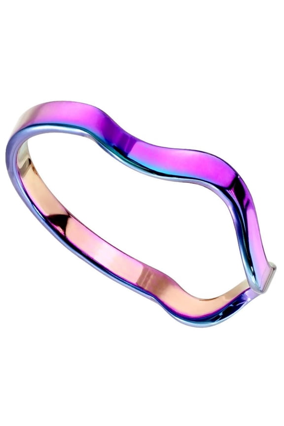 Rainbow Elemental Wave Ring Womens Stainless Steel Stackable Minimalist Band Fantasy Forge Jewelry