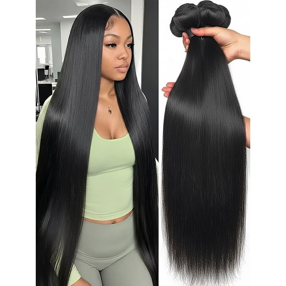 Stackable Real Human Hair 36 Bone Straight Raw Hair Human Hair Bundles Extensions 3 4 Bundle Brazilian Remy Weave Bundles 40 Inch, Black | Typpkmm