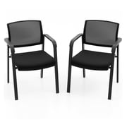 Stackable Reception Chairs 2-Pack - Black Padded Guest Chairs with Casters - 330lbs Capacity - Office, Waiting Room, Conference Chairs