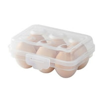 Stackable Refrigerator Egg Storage Box, 12-Capacity Food-Safe Plastic Container with Handle, Transparent & Space Saving Egg Keeper Container for Kitchen (B)