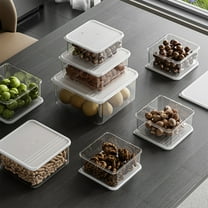 Stackable Refrigerator Food Storage Container Transparent Plastic Organizer Box with Lid Kitchen & Pantry Snack,Nut,Produce Organizer 3 Sizes: 6"x6"x3" to 8.5"x8.5"x4"