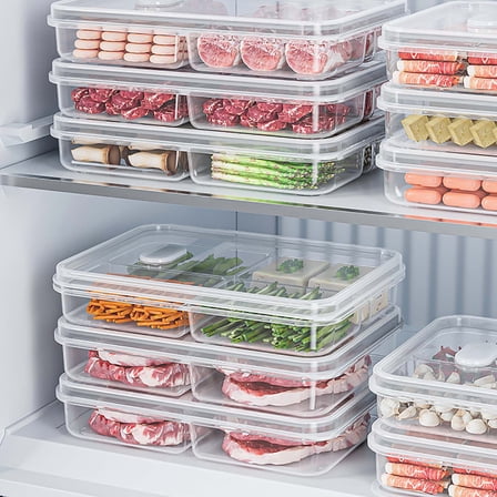 Stackable Refrigerator Organizer Bins with Lids, BPA-Free Plastic Food Storage Containers, Clear Compartmentalized Boxes for Kitchen and Pantry ( 2 Compartments )