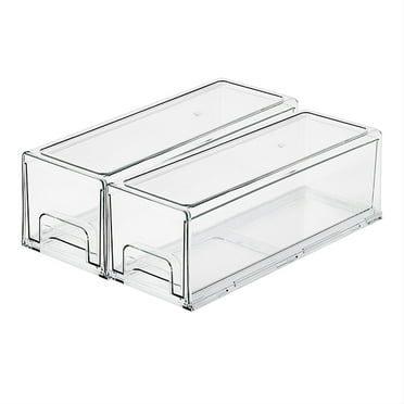 Stackable Refrigerator Organizer Bins, Pull-Out Drawer Storage Box for Fridge and Cabinets, 4.7" x 13.2" x 4.3", Set of 2