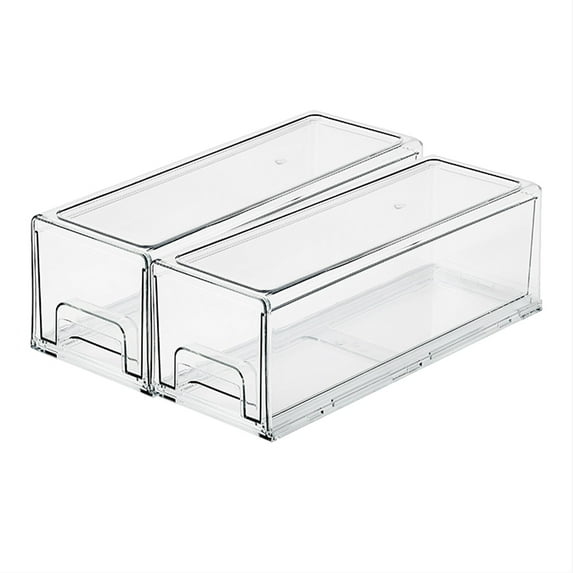 Stackable Refrigerator Organizer Bins, Pull-Out Drawer Storage Box for Fridge and Cabinets, 4.7" x 13.2" x 4.3", Set of 2