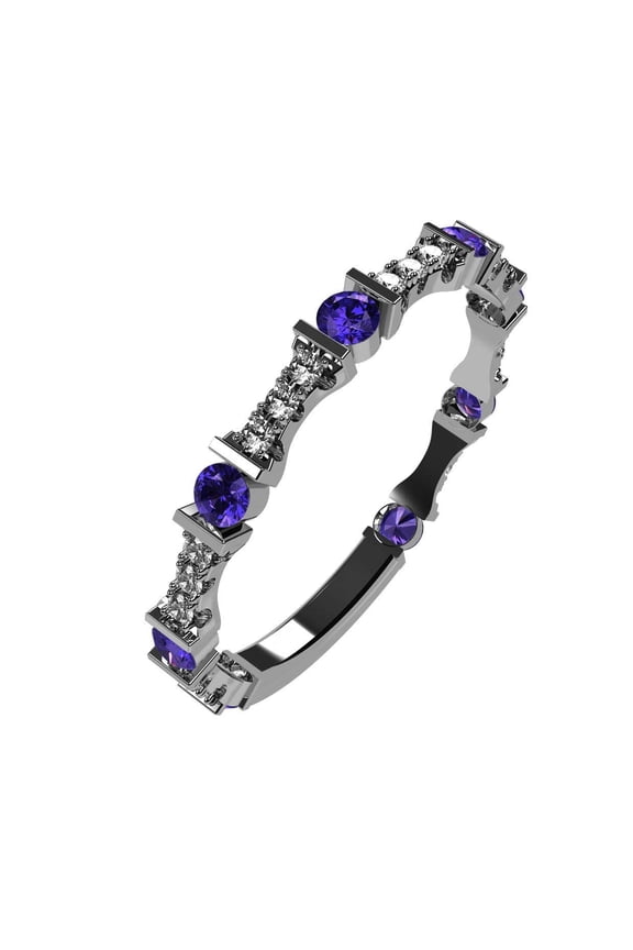 Stackable Ring Round Cut Platinum Plated Silver - Size 6 - Simulated Amethyst - Feb. Birthstone
